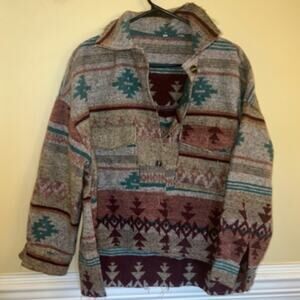 DISTRESSED Oversized Boho Aztec Schacket - Size large‎